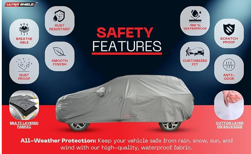 ULTRA SHIELD Mist Grey Series 100% Waterproof Car Body Cover for Mahindra Bolero Neo with Mirror Pockets  